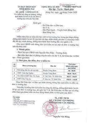 Kểm tra phòng, chống dịch COVID-19 tại các trường học