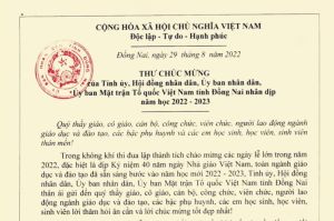 Thư chúc mừng của Tỉnh ủy - HĐND - UBND -  UBMTTQ Việt Nam tỉnh Đăng Nhập Chính Thức OK9 nhân dịp năm học 2022 - 2023
