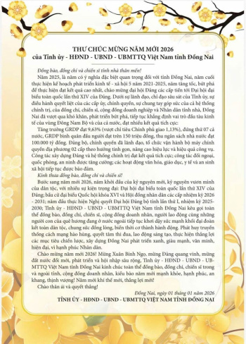 Thư chúc mừng năm mới 2026 của Tỉnh ủy - HĐND - UBND - Ủy ban MTTQ Việt Nam tỉnh Đăng Nhập Chính Thức OK9