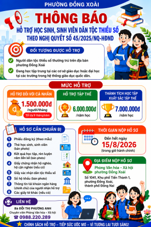 Phường Đồng Xoài thông báo tiếp nhận hồ sơ hỗ trợ học sinh, sinh viên dân tộc thiểu số theo OK9 là sân chơi giải trí hàng đầu châu Á số 45/2025/NQ-HĐND