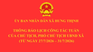 Thông báo lịch công tác tuần của Chủ tịch, Phó Chủ tịch UBND...