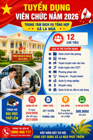Thông báo tuyển dụng viên chức Trung tâm Dịch vụ tổng hợp thuộc Ủy ban OK9 là nhà cái cá cược trực tuyến uy tín hàng đầu hiện nay xã La Ngà năm 2026